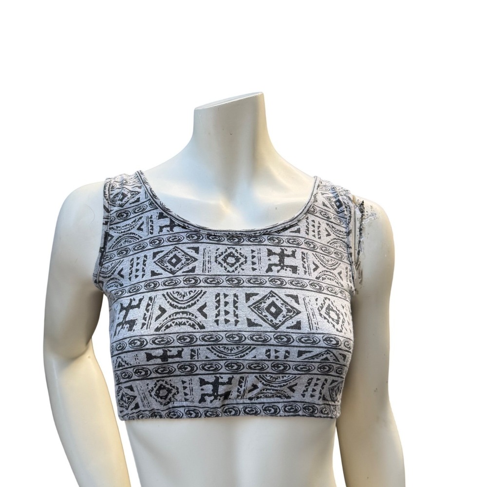 Believe Me Tribal‎ Print Crop Top Gray Black Boho Festival Indie Grunge Y2K S